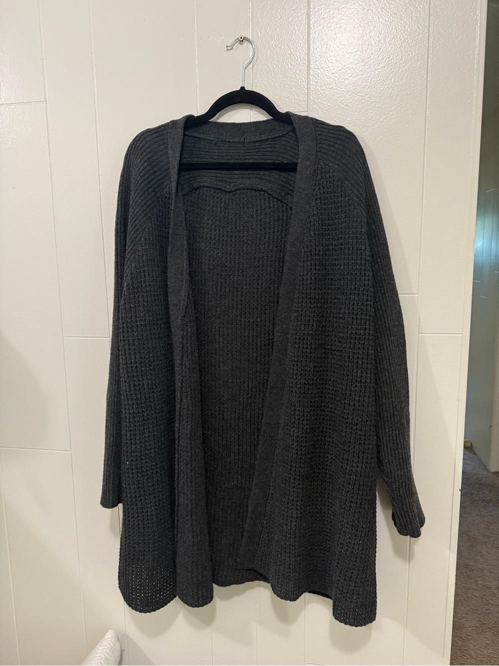 Lane Bryant Black Open-Front Waffle Knit Cardigan